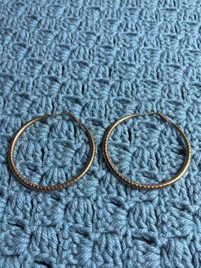 Vintage Goldtone Statement Hoop Earrings Textured 2.5 inches